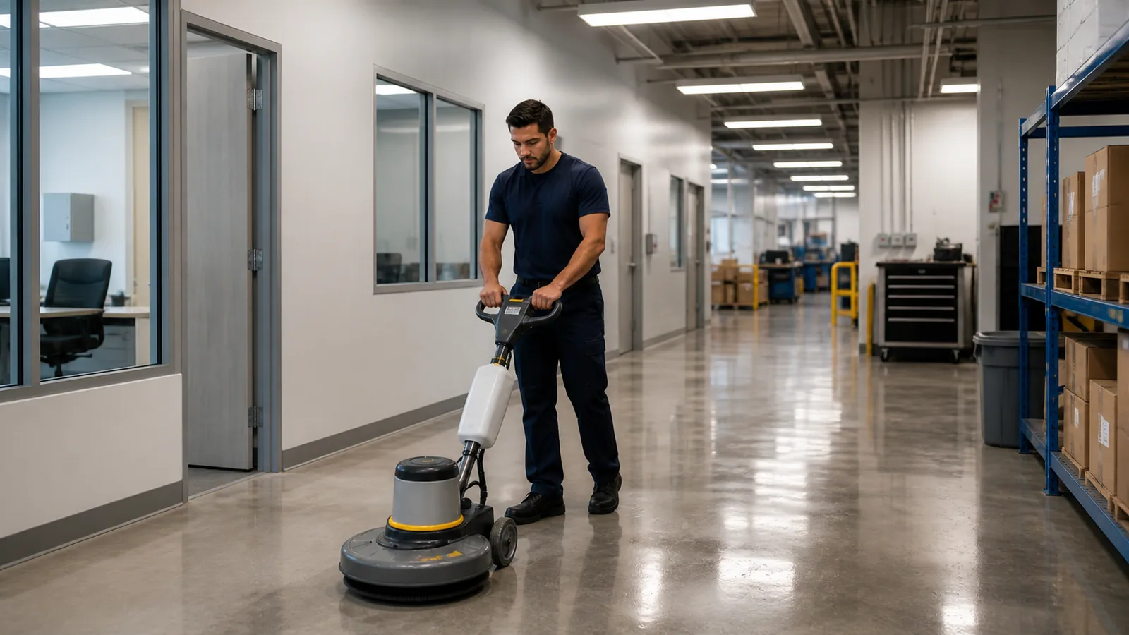 Commercial cleaner working in a Cape Canaveral professional facility