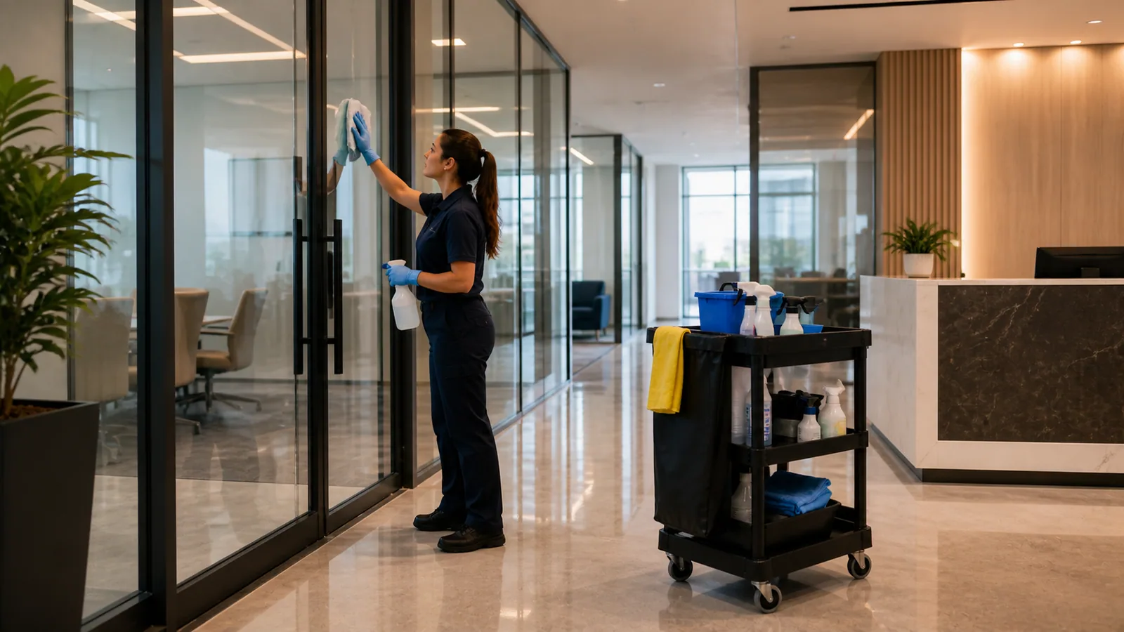 Commercial cleaner working in a Melbourne professional facility