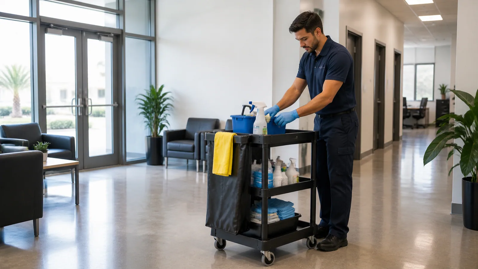 Commercial cleaner working in a Port St. John professional facility