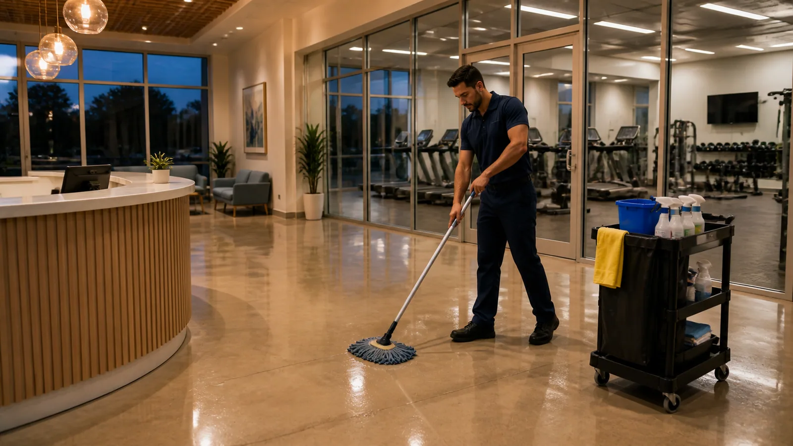 Commercial cleaner working in a Satellite Beach professional facility