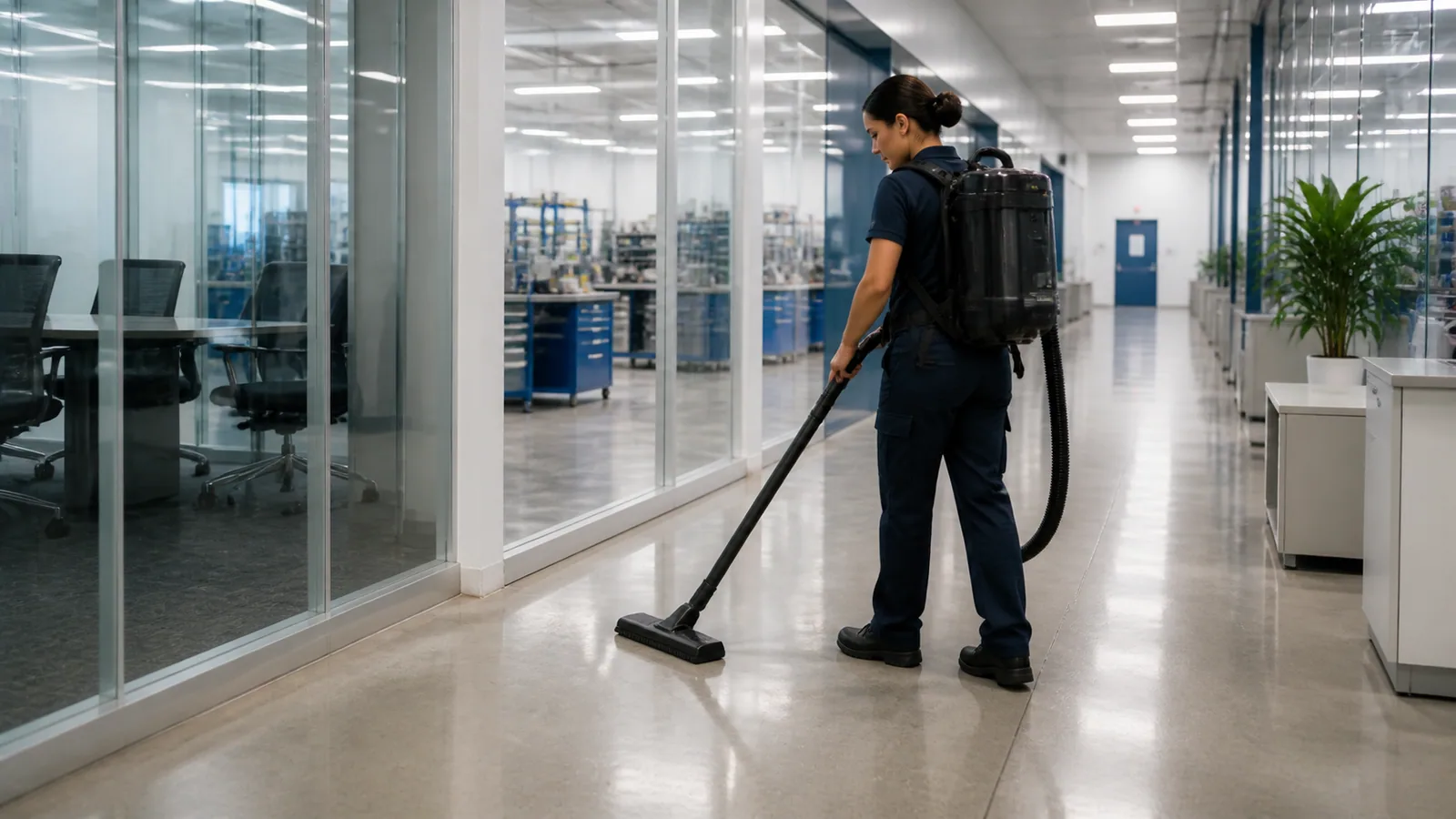 Commercial cleaner working in a Titusville professional facility
