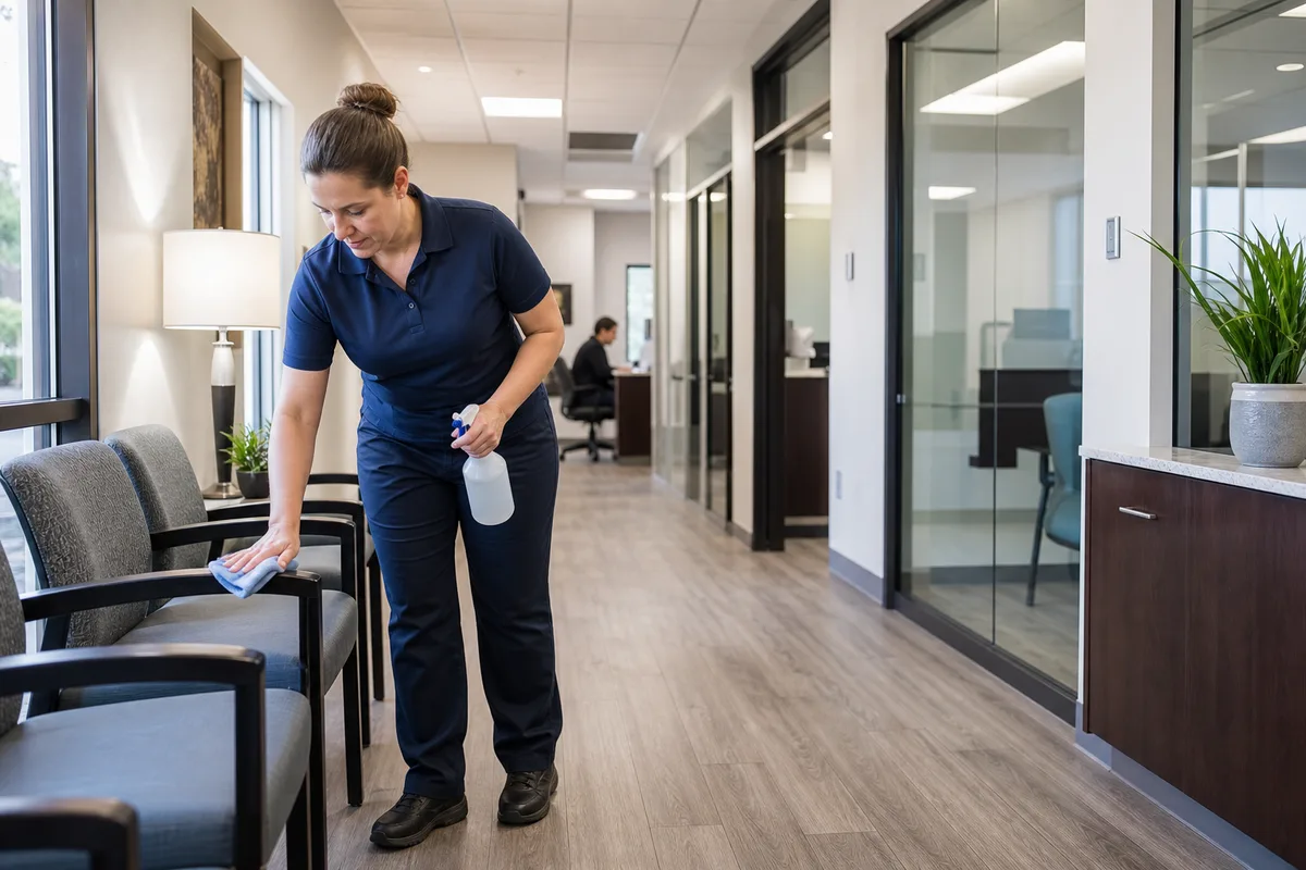 Commercial cleaner detailing a Port St. John professional-office waiting area